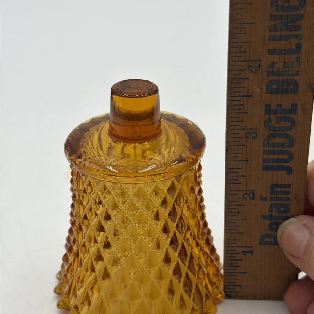 Vintage Homco Amber Diamond Point Glass Peg Votive Candle Holder